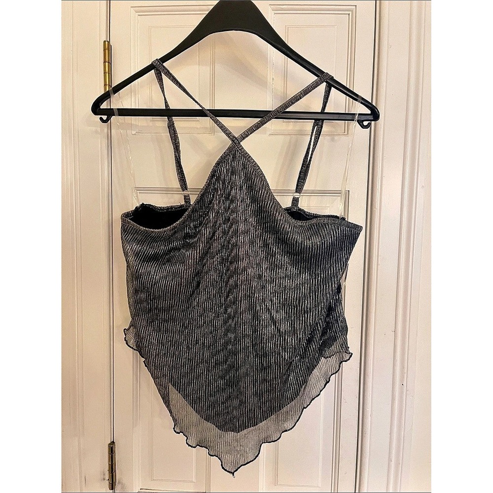 No Boundaries Metallic Strappy Camisole in Black & Silver Size Medium NWT